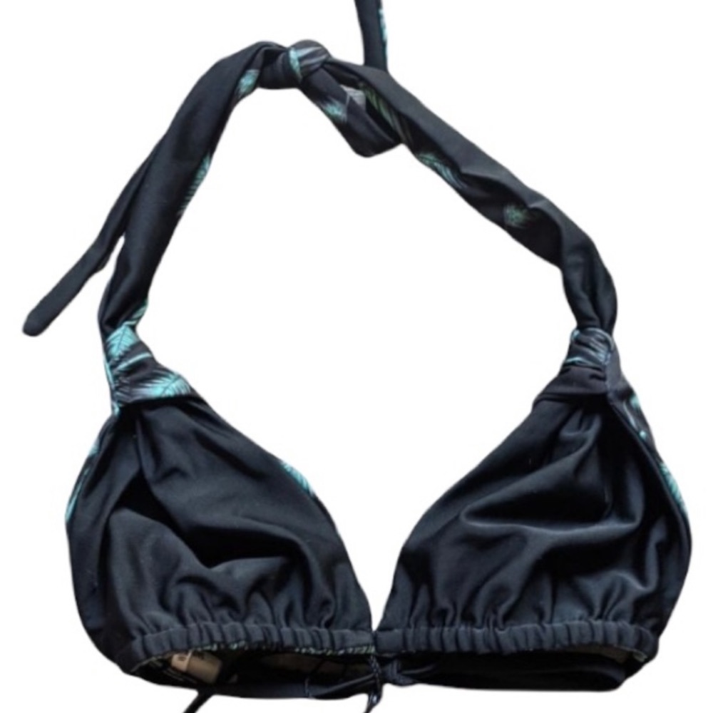 Wildfox Reversible Bamboo Print to Black Sliding Triangle Bikini Top - Picture 5 of 10
